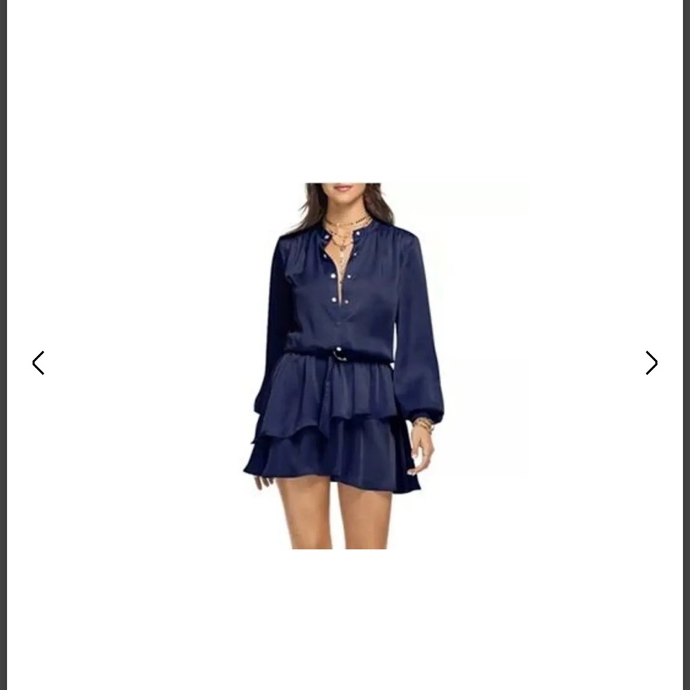 Ramy Brook Blue Ruffled Mini Dress with Bishop Sleeves